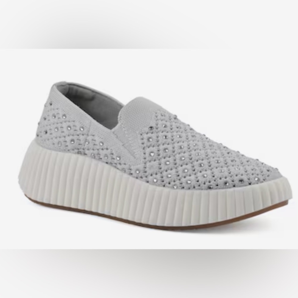 White mountain platform embellished knit sneaker